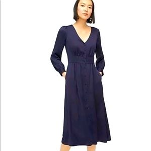 NWT J Crew V-neck Navy Satin A-line Midi Dress